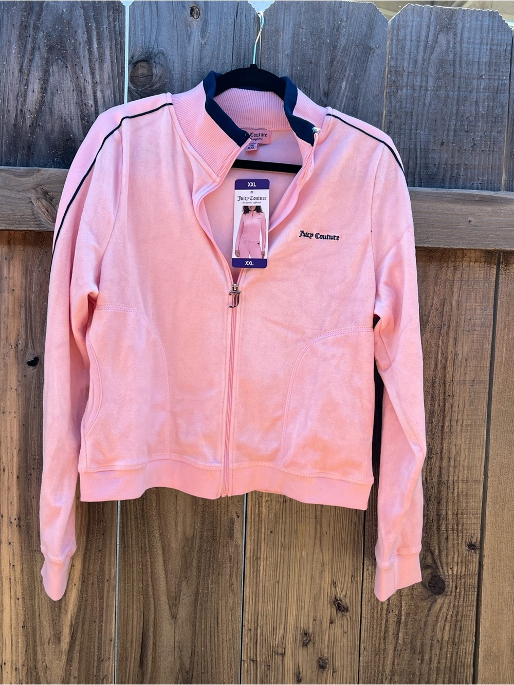 Juicy Couture Pink Velour Track Jacket with Navy Trim